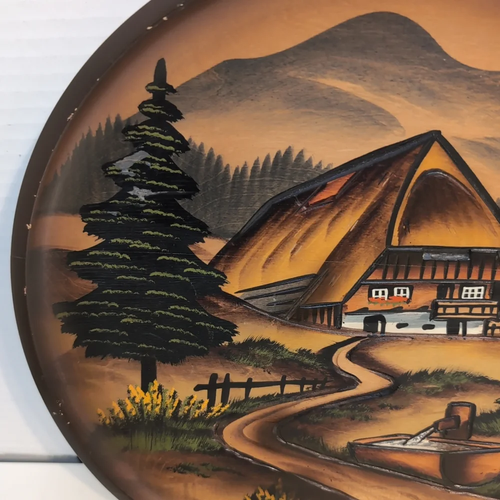 Vintage Decorative Wooden Hand Carved And‎ Painted German Plate Black Forest